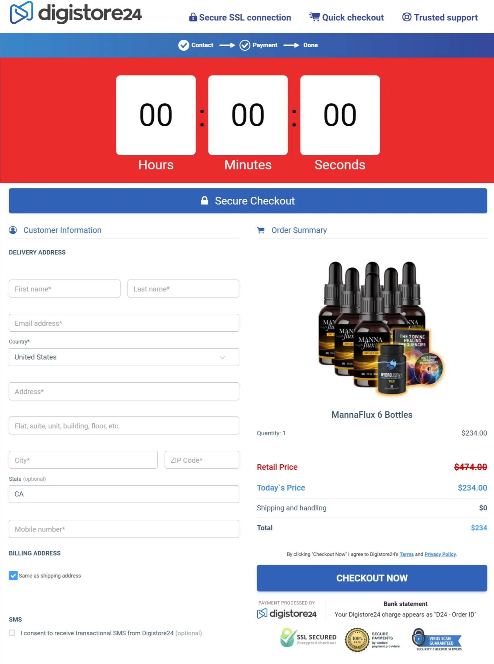MannaFlux checkout page